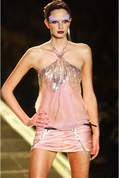 2003 Christian Dior by Galliano Beaded Pale Pink Silk Flapper Mini Dre