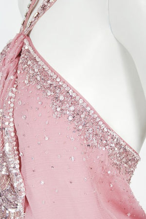 2003 Christian Dior by Galliano Beaded Pale Pink Silk Flapper Mini Dress