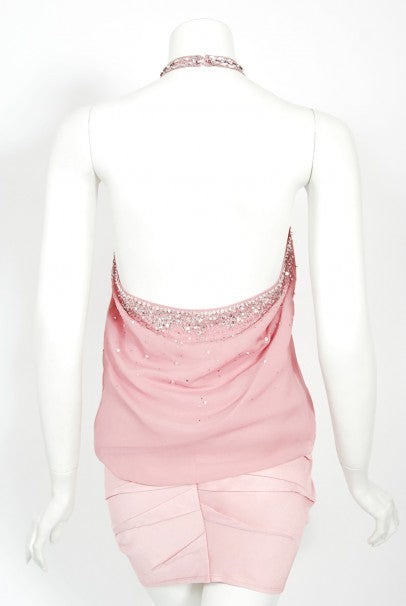 2003 Christian Dior by Galliano Beaded Pale Pink Silk Flapper Mini Dress