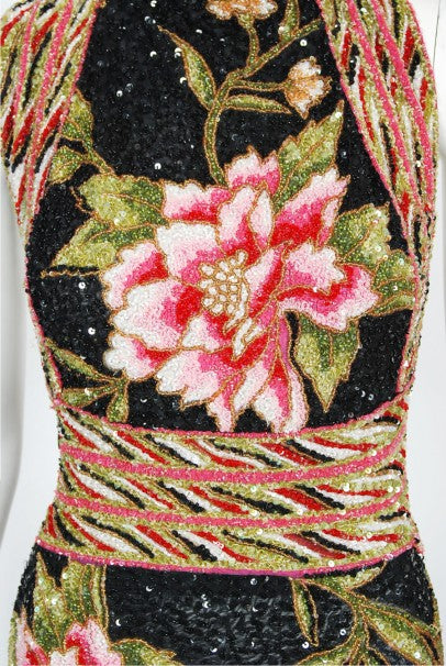 2004 Iconic Whitney Houston Custom Couture Fully Beaded Floral Silk Trained Gown