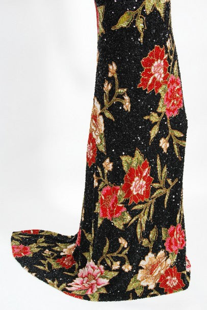 2004 Iconic Whitney Houston Custom Couture Fully Beaded Floral Silk Trained Gown