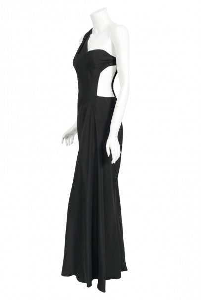 1994 Philippe Venet Couture Black Silk Asymmetric Cut Out Bias-Cut Gown