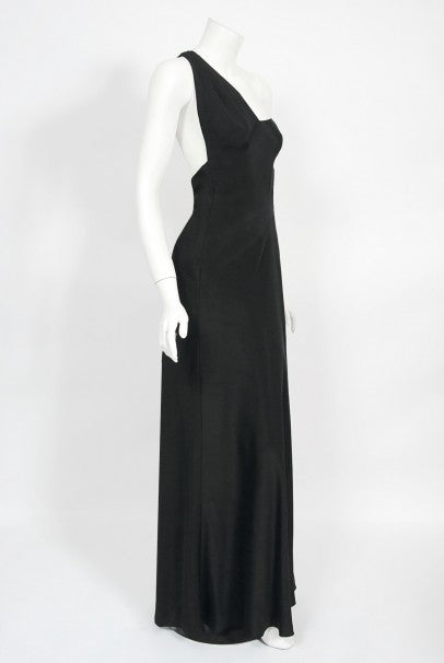 1994 Philippe Venet Couture Black Silk Asymmetric Cut Out Bias-Cut Gown