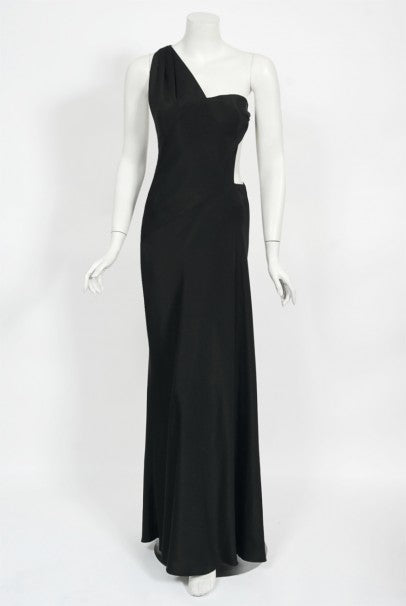 1994 Philippe Venet Couture Black Silk Asymmetric Cut Out Bias-Cut Gown