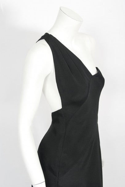 1994 Philippe Venet Couture Black Silk Asymmetric Cut Out Bias-Cut Gown