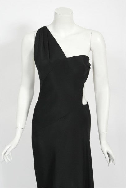 1994 Philippe Venet Couture Black Silk Asymmetric Cut Out Bias-Cut Gown