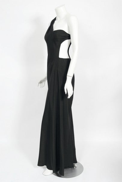 1994 Philippe Venet Couture Black Silk Asymmetric Cut Out Bias-Cut Gown