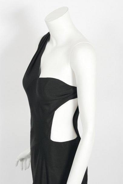 1994 Philippe Venet Couture Black Silk Asymmetric Cut Out Bias-Cut Gown