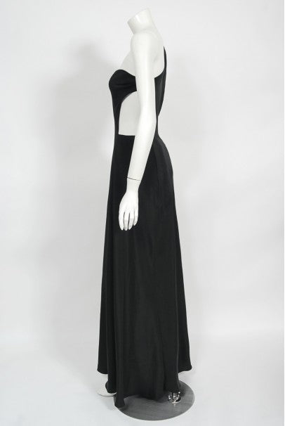 1994 Philippe Venet Couture Black Silk Asymmetric Cut Out Bias-Cut Gown