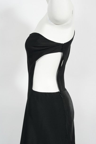 1994 Philippe Venet Couture Black Silk Asymmetric Cut Out Bias-Cut Gown