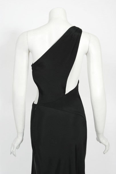 1994 Philippe Venet Couture Black Silk Asymmetric Cut Out Bias-Cut Gown