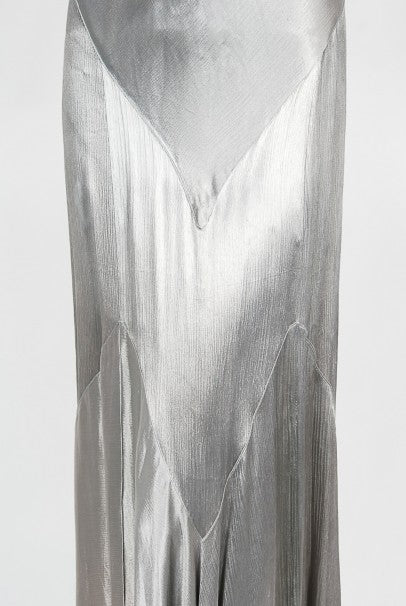 1930&#39;s Old Hollywood Silver Satin Bias-Cut Gown &amp; Flutter-Sleeve Jacket
