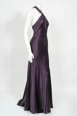 1998 Gianni Versace Couture Purple Silk Halter Bias-Cut Sculpted Gown