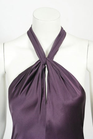 1998 Gianni Versace Couture Purple Silk Halter Bias-Cut Sculpted Gown