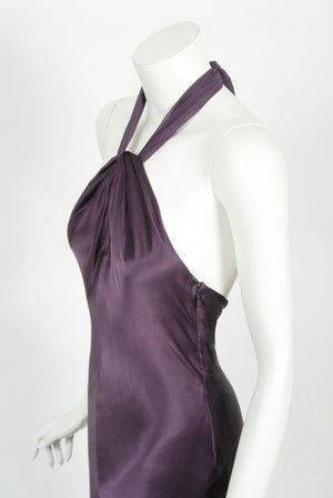 1998 Gianni Versace Couture Purple Silk Halter Bias-Cut Sculpted Gown