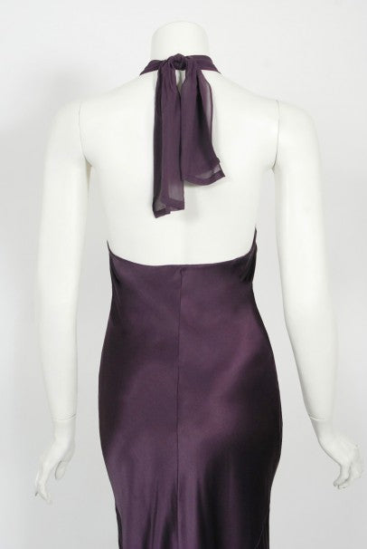 1998 Gianni Versace Couture Purple Silk Halter Bias-Cut Sculpted Gown -  Timeless Vixen