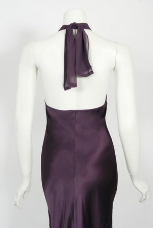 1998 Gianni Versace Couture Purple Silk Halter Bias-Cut Sculpted Gown