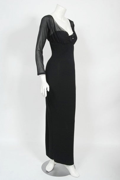 2001 Dolce &amp; Gabbana Sheer Black Silk Built-In Bra Plunge Hourglass Gown