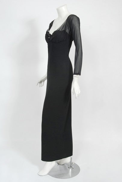 2001 Dolce &amp; Gabbana Sheer Black Silk Built-In Bra Plunge Hourglass Gown