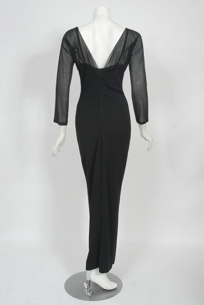 2001 Dolce &amp; Gabbana Sheer Black Silk Built-In Bra Plunge Hourglass Gown