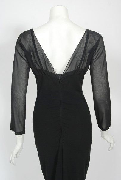2001 Dolce &amp; Gabbana Sheer Black Silk Built-In Bra Plunge Hourglass Gown