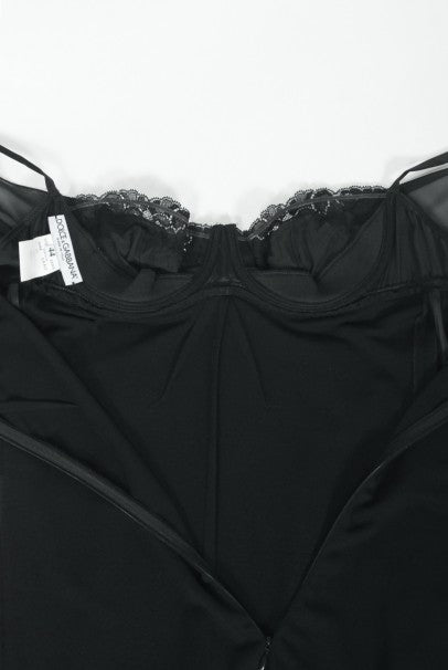 2001 Dolce &amp; Gabbana Sheer Black Silk Built-In Bra Plunge Hourglass Gown