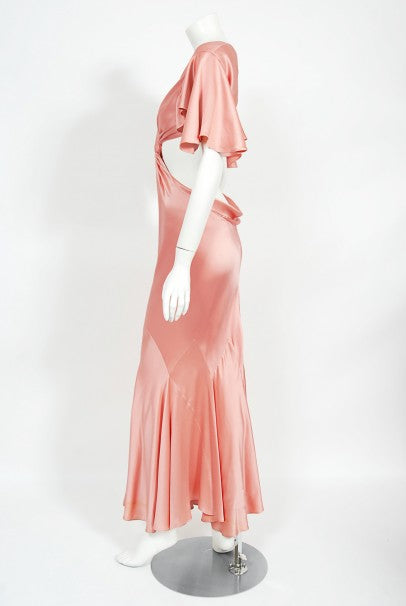 2004 Alexander McQueen Lifetime Runway Pink Silk Cut-Out Ruffle Gown