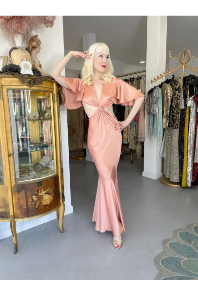 2004 Alexander McQueen Lifetime Runway Pink Silk Cut-Out Ruffle Gown 2004 Alexander McQueen Lifetime Runway Pink Silk Cut-Out Ruffle Gown