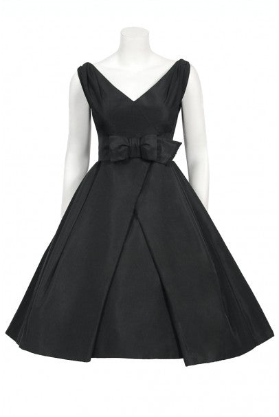 1956 Christian Dior Haute Couture Documented Black Silk &#39;New Look&#39; Dress