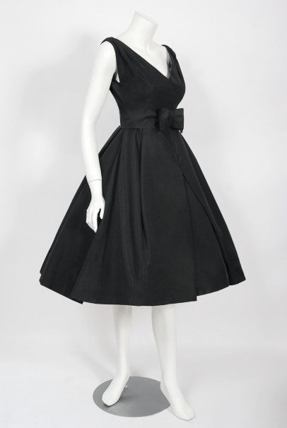 1956 Christian Dior Haute Couture Documented Black Silk 'New Look' Dre - Timeless Vixen 1956 Christian Dior Haute Couture Documented Black Silk 'New Look' Dre - Timeless Vixen