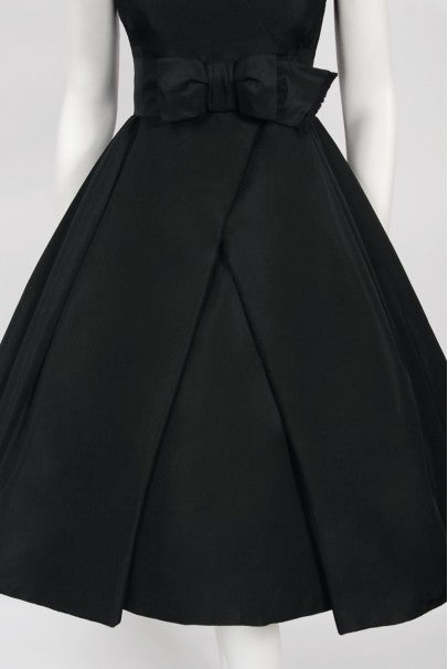 1956 Christian Dior Haute Couture Documented Black Silk &#39;New Look&#39; Dress
