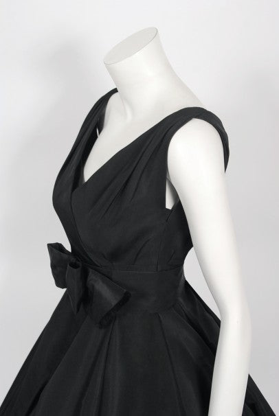 1956 Christian Dior Haute Couture Documented Black Silk &#39;New Look&#39; Dress