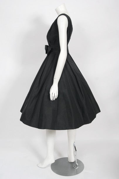 1956 Christian Dior Haute Couture Documented Black Silk &#39;New Look&#39; Dress