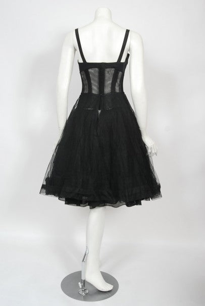 1956 Christian Dior Haute Couture Documented Black Silk &#39;New Look&#39; Dress