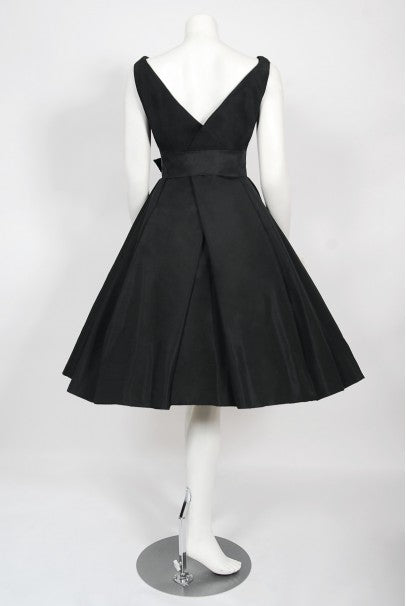 1956 Christian Dior Haute Couture Documented Black Silk New Look Dre Timeless Vixen