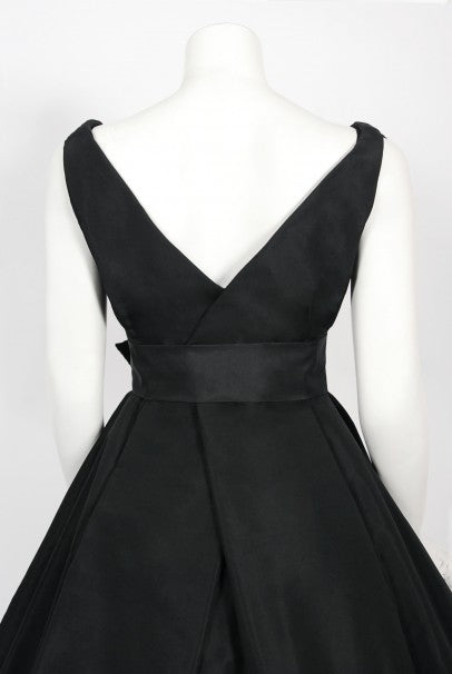 1956 Christian Dior Haute Couture Documented Black Silk &#39;New Look&#39; Dress