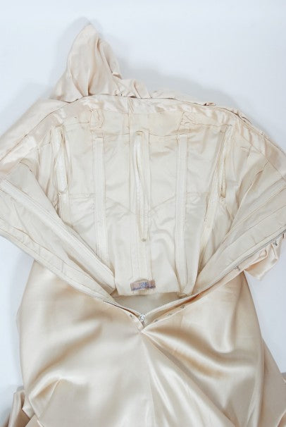 1940&#39;s Irene Lentz Couture Cream Silk Sculpted Asymmetric Bustier Gown