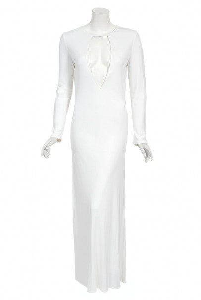 1996 Gucci by Tom Ford Runway White Stretch Jersey Cut-Out Plunge Gown