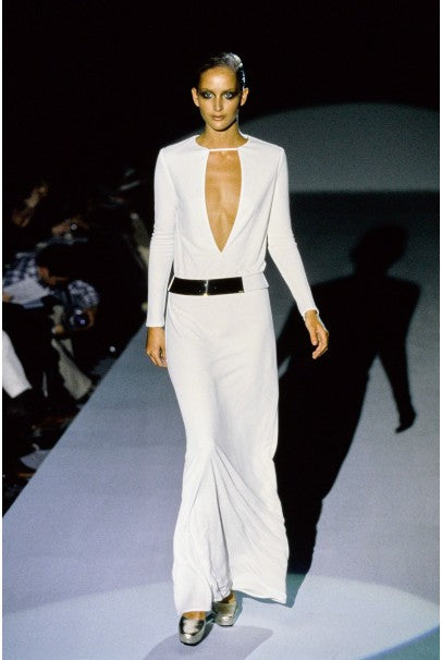 1996 Gucci by Tom Ford Runway White Stretch Jersey Cut-Out Plunge Gown
