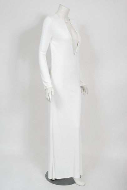 1996 Gucci by Tom Ford Runway White Stretch Jersey Cut-Out Plunge Gown
