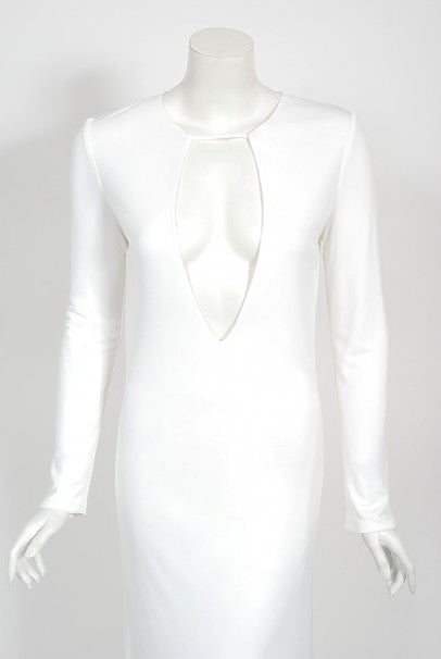 1996 Gucci by Tom Ford Runway White Stretch Jersey Cut-Out Plunge Gown