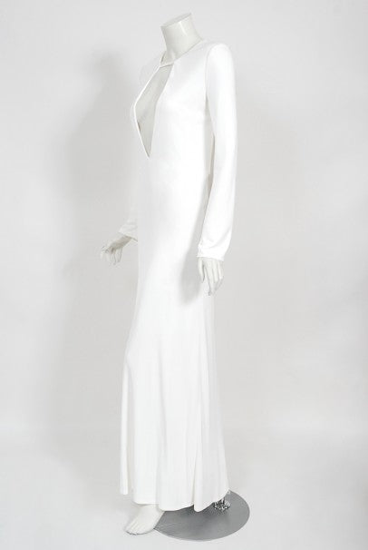 1996 Gucci by Tom Ford Runway White Stretch Jersey Cut-Out Plunge Gown