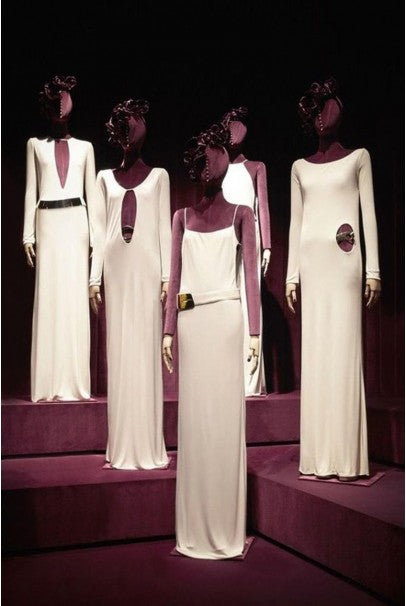1996 Gucci by Tom Ford Runway White Stretch Jersey Cut-Out Plunge Gown - Timeless Vixen 1996 Gucci by Tom Ford Runway White Stretch Jersey Cut-Out Plunge Gown - Timeless Vixen