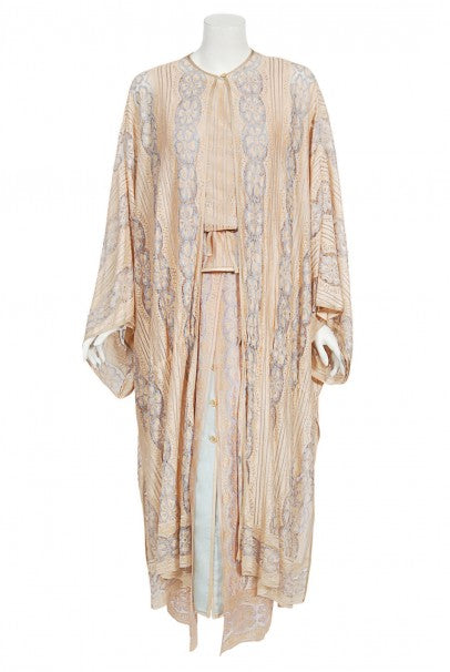 1970&#39;s Bill Gibb Couture Peach &amp; Lilac Lace Three-Piece Caftan Gown Set