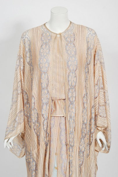 1970&#39;s Bill Gibb Couture Peach &amp; Lilac Lace Three-Piece Caftan Gown Set