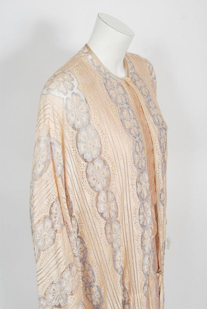 1970&#39;s Bill Gibb Couture Peach &amp; Lilac Lace Three-Piece Caftan Gown Set