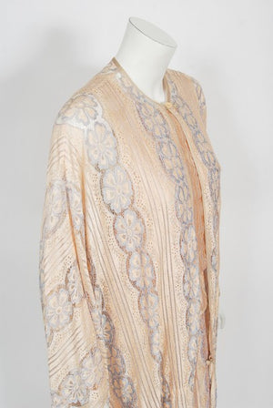1970's Bill Gibb Couture Peach & Lilac Lace Three-Piece Caftan Gown Set