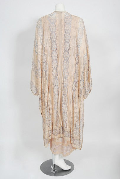 1970&#39;s Bill Gibb Couture Peach &amp; Lilac Lace Three-Piece Caftan Gown Set