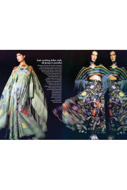 1971 Missoni Couture Floral Bird Print Silk-Jersey Fringe Crop Top Set