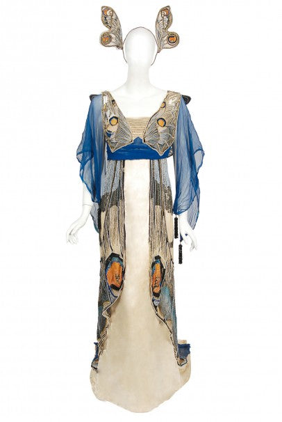 1912 Worth Haute Couture Beaded Butterfly Motif Silk Gown & Headpiece - Timeless Vixen 1912 Worth Haute Couture Beaded Butterfly Motif Silk Gown & Headpiece - Timeless Vixen